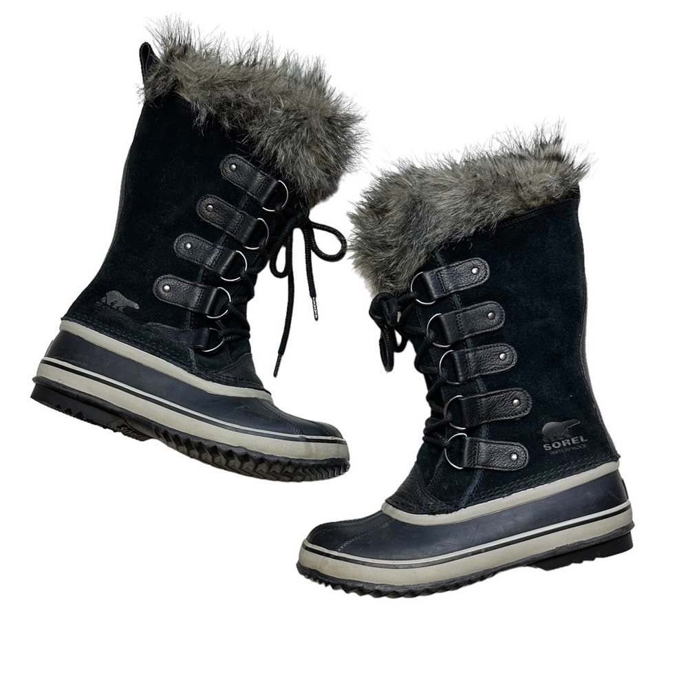 Sorel Joan of Artic Black Suede Waterproof Winter Boots Sz 9